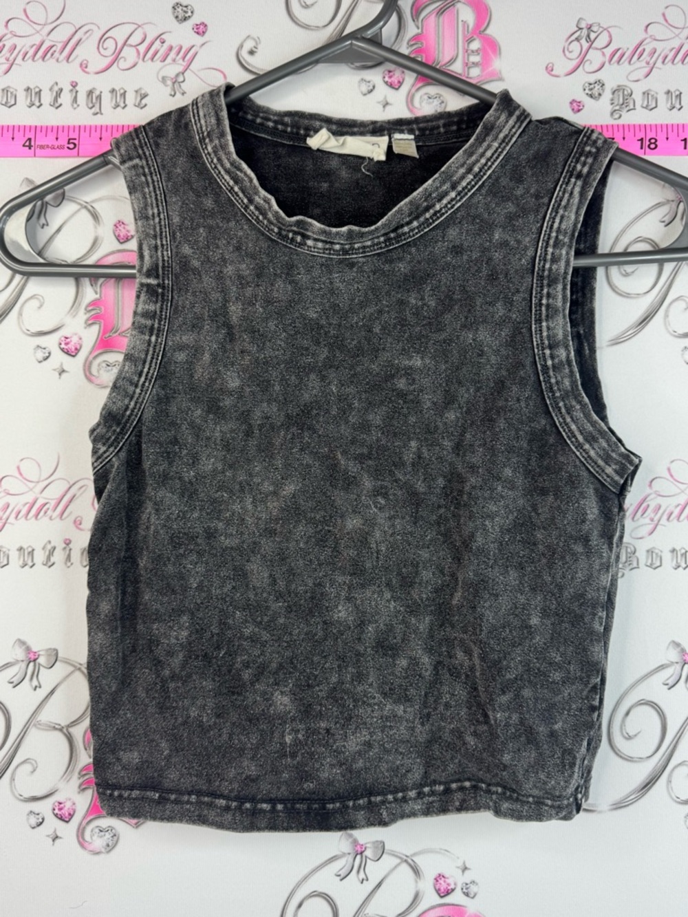 Retrod cropped tank top acid Washed Black Sleeveless Crop Tank grey